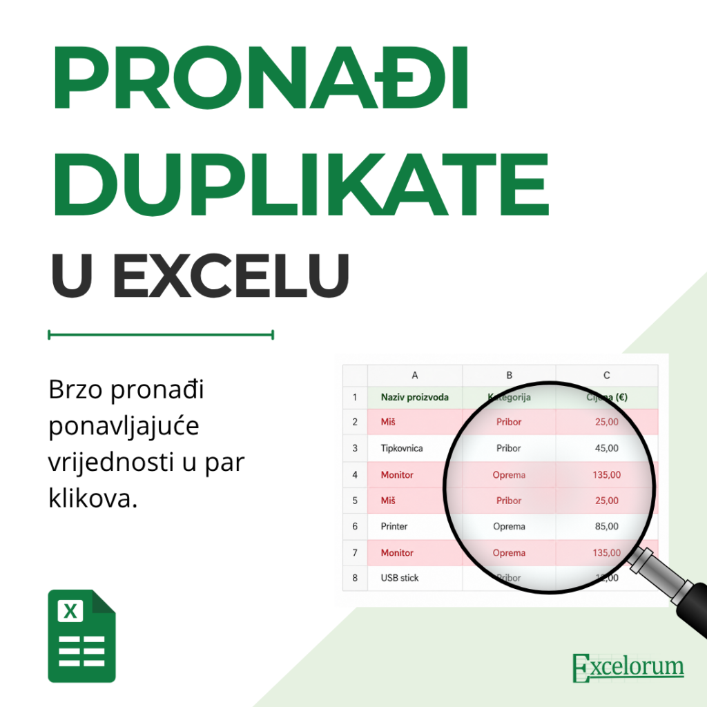 Excelorum – Pronalaženje i označavanje dupliciranih vrijednosti u evidenciji računa u Excelu