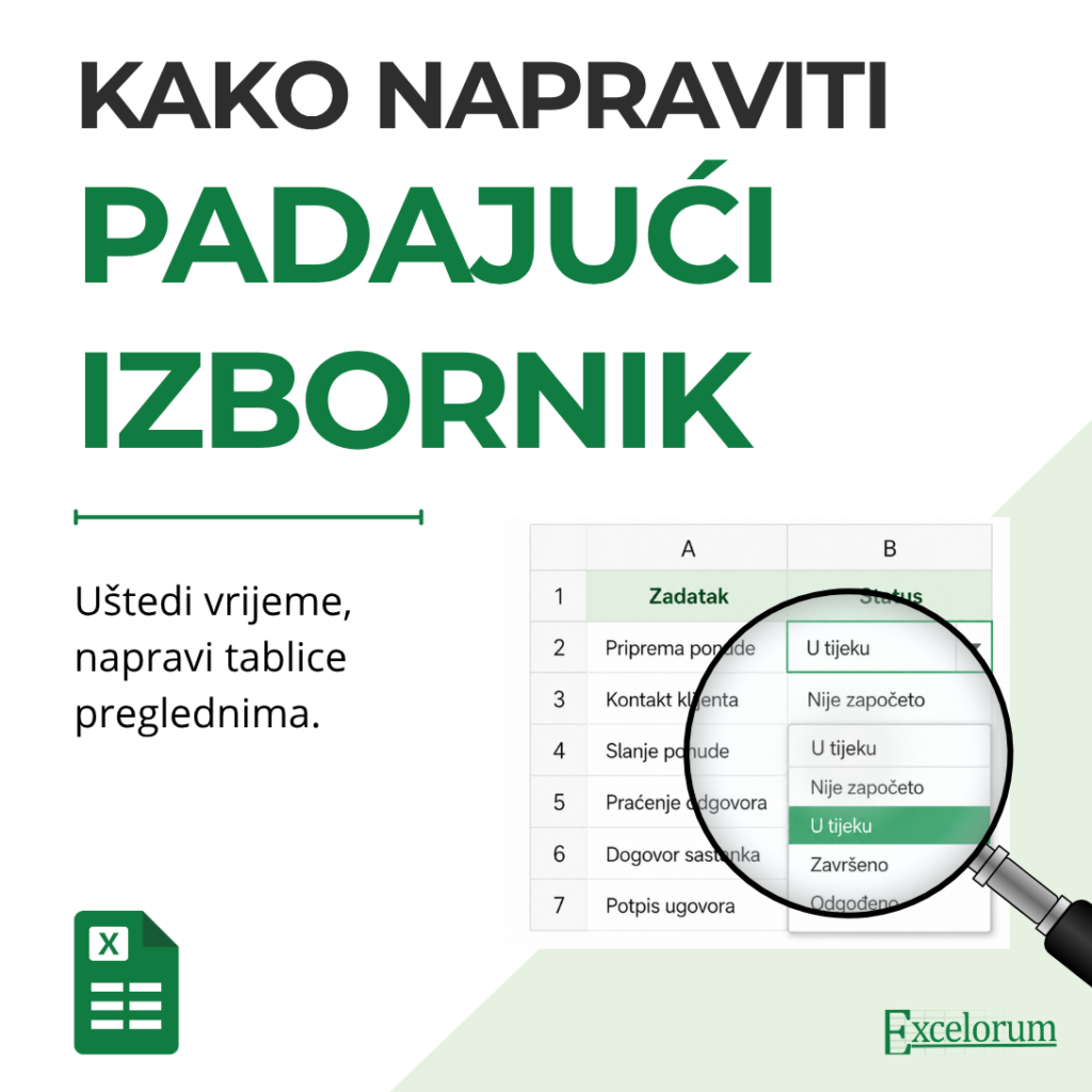Excelorum – Padajući izbornik u Excelu za kontrolirani odabir vrijednosti i sprječavanje pogrešnog unosa.