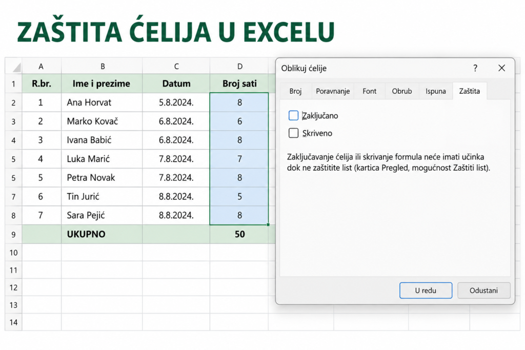 Excelorum – Postavke zaštite ćelija u Excelu s isključenom opcijom Zaključano za ćelije dopuštene za unos